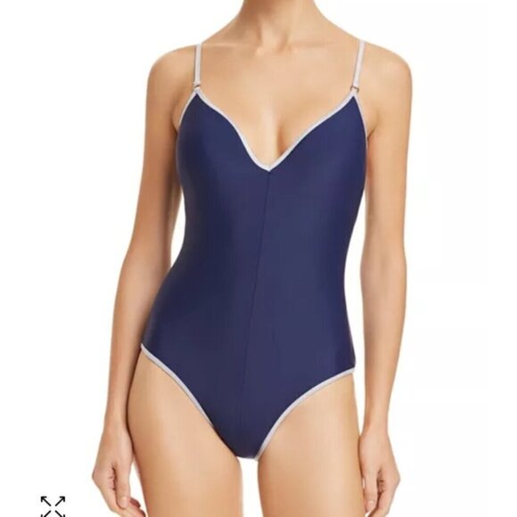 Sam Edelman Pop Solids One Piece Swimsuit Navy/Metallic Sz L - Picture 1 of 13